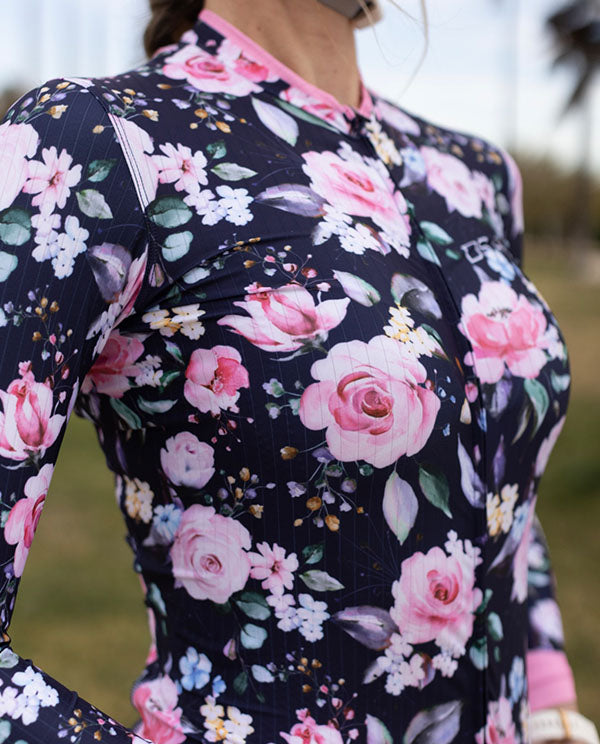 DSPRO 長袖車衣 Rosy Road LS Jersey 深藍底玫瑰