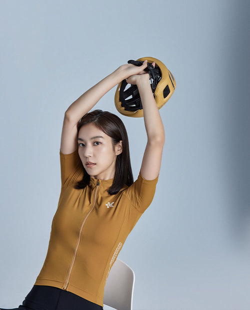 KPLUS經典女款短袖自行車衣-芥末黃