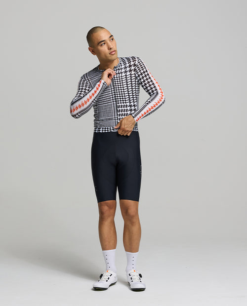 Pedla 車衣HoundsKNIT Training Jersey Monochrome 薄長袖 男款 黑白小千鳥格紋