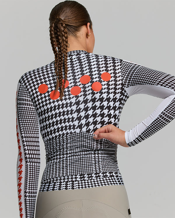 Pedla 車衣HoundsKNIT Training Jersey Monochrome 薄長袖 女款 黑白小千鳥格紋