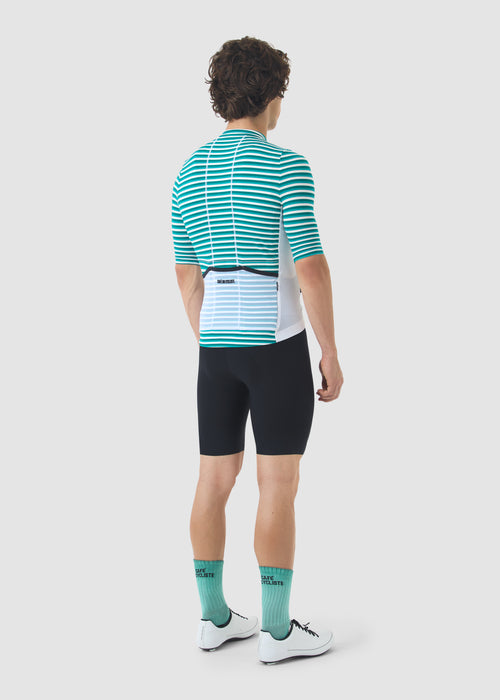 Café du Cycliste 車衣 Romy Midweight Jersey White Dark Sea 男款 綠白紋