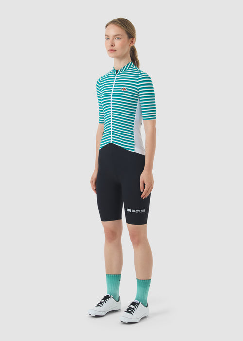 Café du Cycliste 車衣 Romy Midweight Jersey White Dark Sea 女款 綠白紋