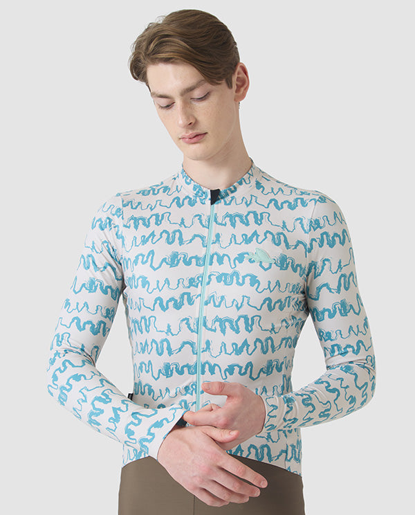 Café du Cycliste 車衣 Constance LS Jersey PearlGreyDeepWater 長袖 男款 水藍塗鴉