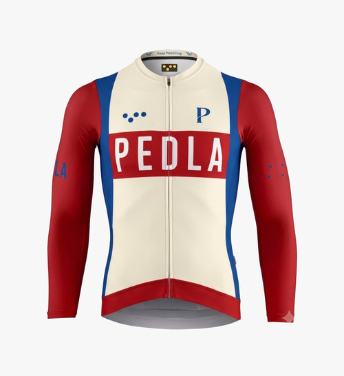 Pedla 薄長袖車衣 Heritage Classic LS Jersey Vintage Red 男款 復古紅白